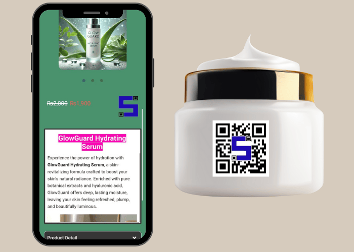 Face cream and Mobile screen showing its details with STT QR Code